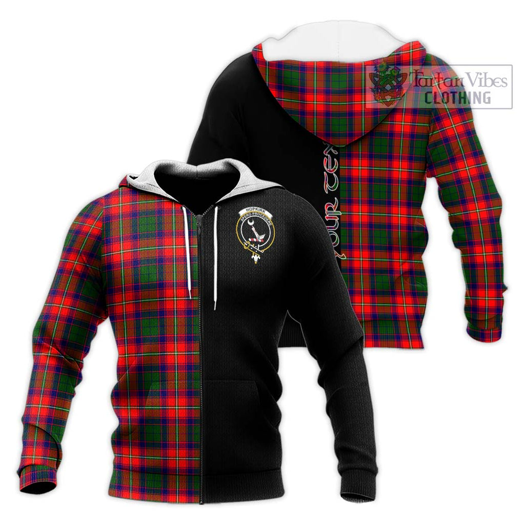 Hopkirk Tartan Knitted Hoodie with Family Crest and Half Of Me Style Unisex Knitted Zip Hoodie - Tartanvibesclothing Shop