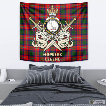 Hopkirk Tartan Tapestry with Clan Crest and the Golden Sword of Courageous Legacy