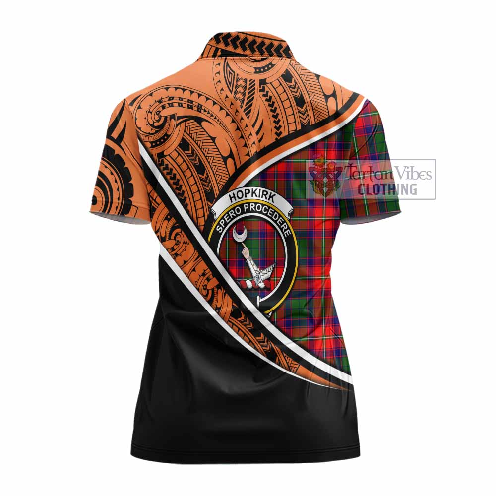 Tartan Vibes Clothing Hopkirk Crest Tartan Women's Polo Shirt with Maori Tattoo Style - Orange Version