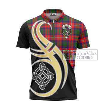 Hopkirk Tartan Zipper Polo Shirt with Family Crest and Celtic Symbol Style