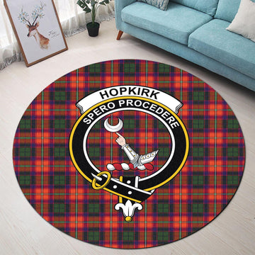 Hopkirk Tartan Round Rug with Family Crest