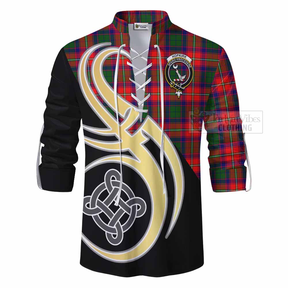 Tartan Vibes Clothing Hopkirk Tartan Ghillie Kilt Shirt with Family Crest and Celtic Symbol Style