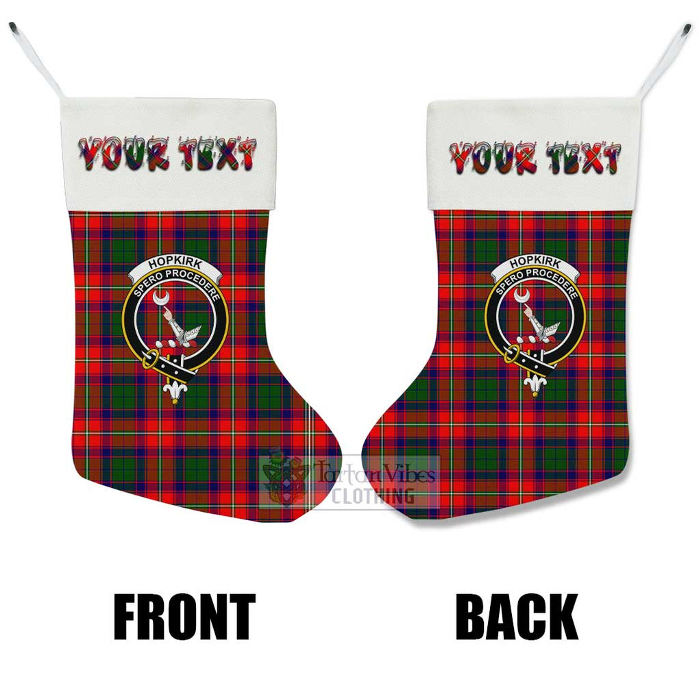 Tartan Vibes Clothing Hopkirk Tartan Family Crest Christmas Stocking with Personalized Text