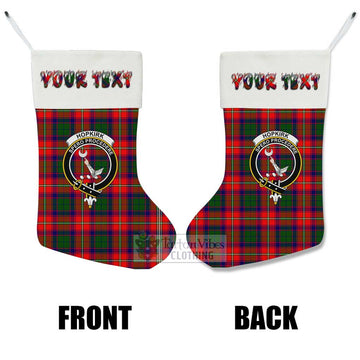 Hopkirk Tartan Family Crest Christmas Stocking with Personalized Text