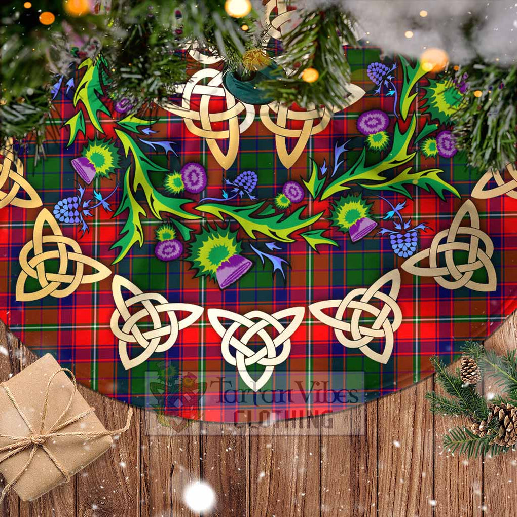 Tartan Vibes Clothing Hopkirk Tartan Christmas Tree Skirt with Thistle Celtic Knot Style