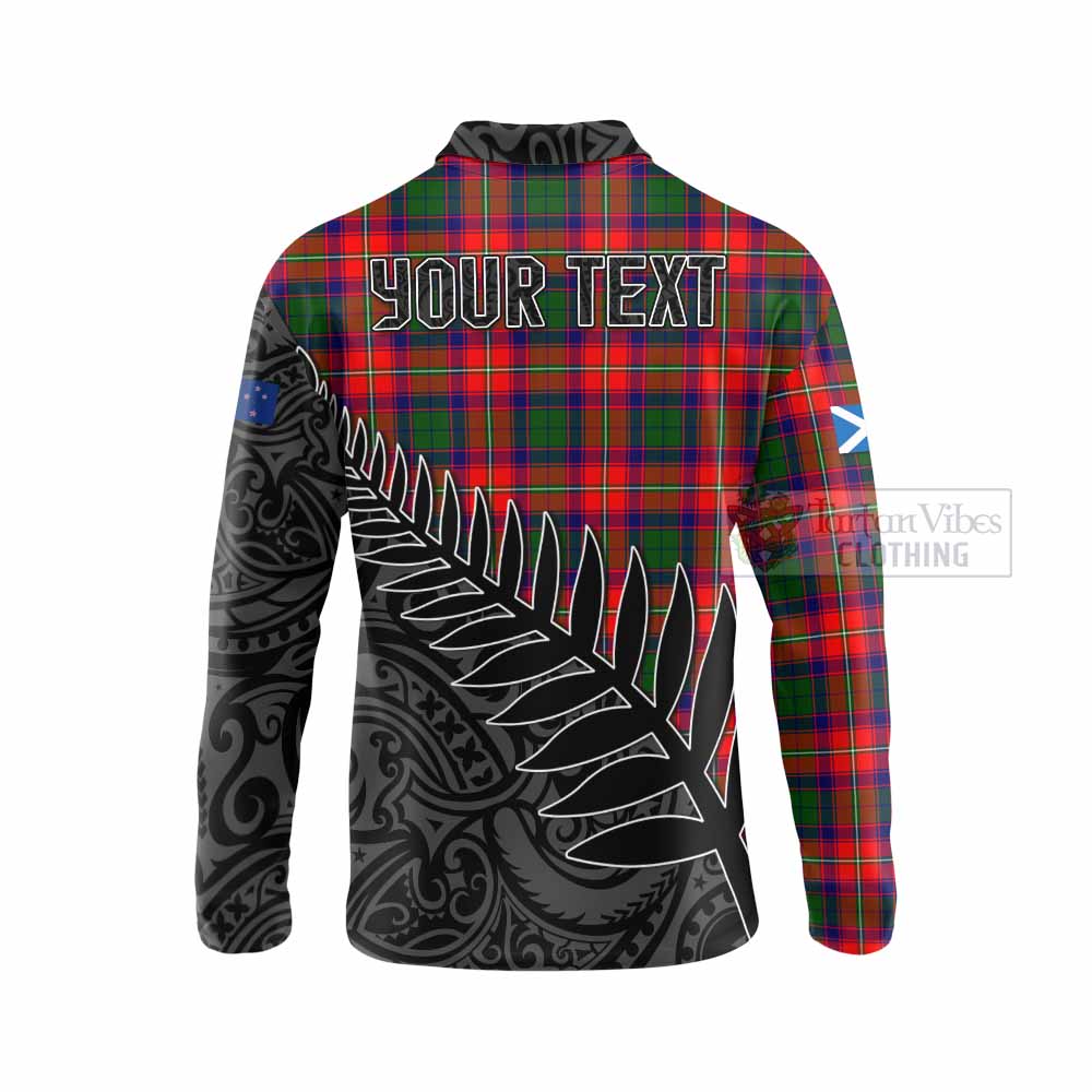 Tartan Vibes Clothing Hopkirk Crest Tartan Long Sleeve Polo Shirt with New Zealand Silver Fern Half Style