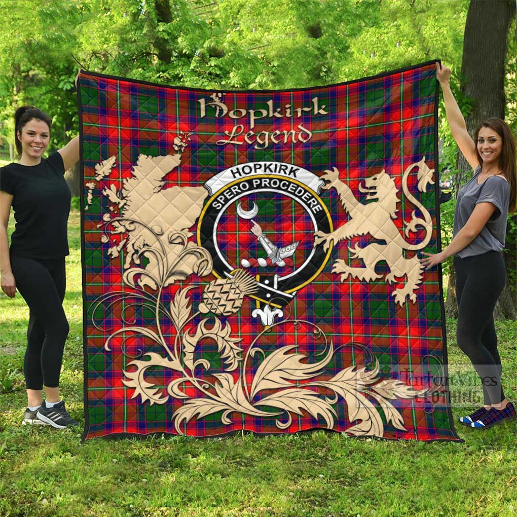 Tartan Vibes Clothing Hopkirk Tartan Quilt with Family Crest and Scottish Symbol Style