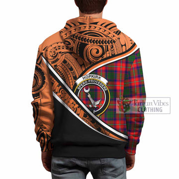 Hopkirk Crest Tartan Hoodie with Polynesian Vibes Style - Orange Version