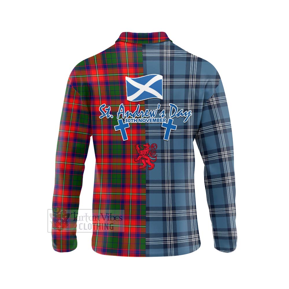 Tartan Vibes Clothing Hopkirk Tartan Long Sleeve Polo Shirt Happy St. Andrew's Day Half Tartan Style