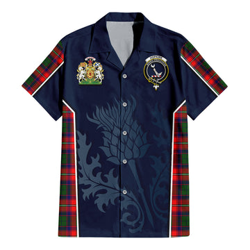 Hopkirk Tartan Short Sleeve Button Up Shirt with Family Crest and Scottish Thistle Vibes Sport Style