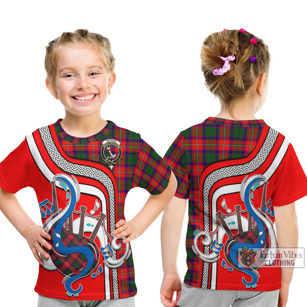 Tartan Vibes Clothing Hopkirk Tartan Kid T-Shirt with Epic Bagpipe Style