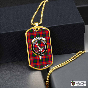 Hopkirk Tartan Dog Tag Necklace with Family Crest