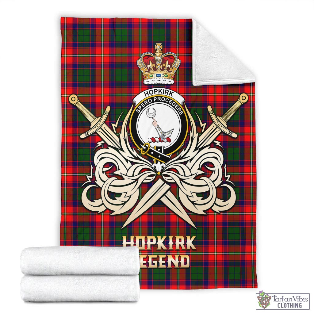 Tartan Vibes Clothing Hopkirk Tartan Blanket with Clan Crest and the Golden Sword of Courageous Legacy