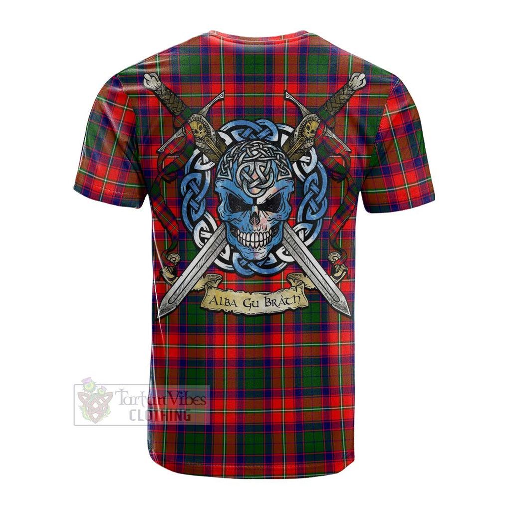 Tartan Vibes Clothing Hopkirk Tartan Cotton T-shirt with Family Crest Celtic Skull Style