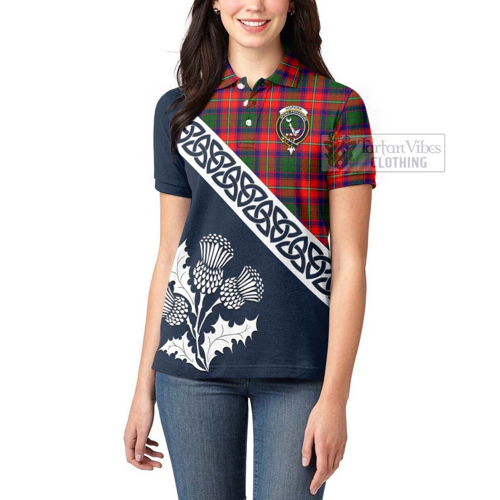 Tartan Vibes Clothing Hopkirk Tartan Women's Polo Shirt Featuring Thistle and Scotland Map