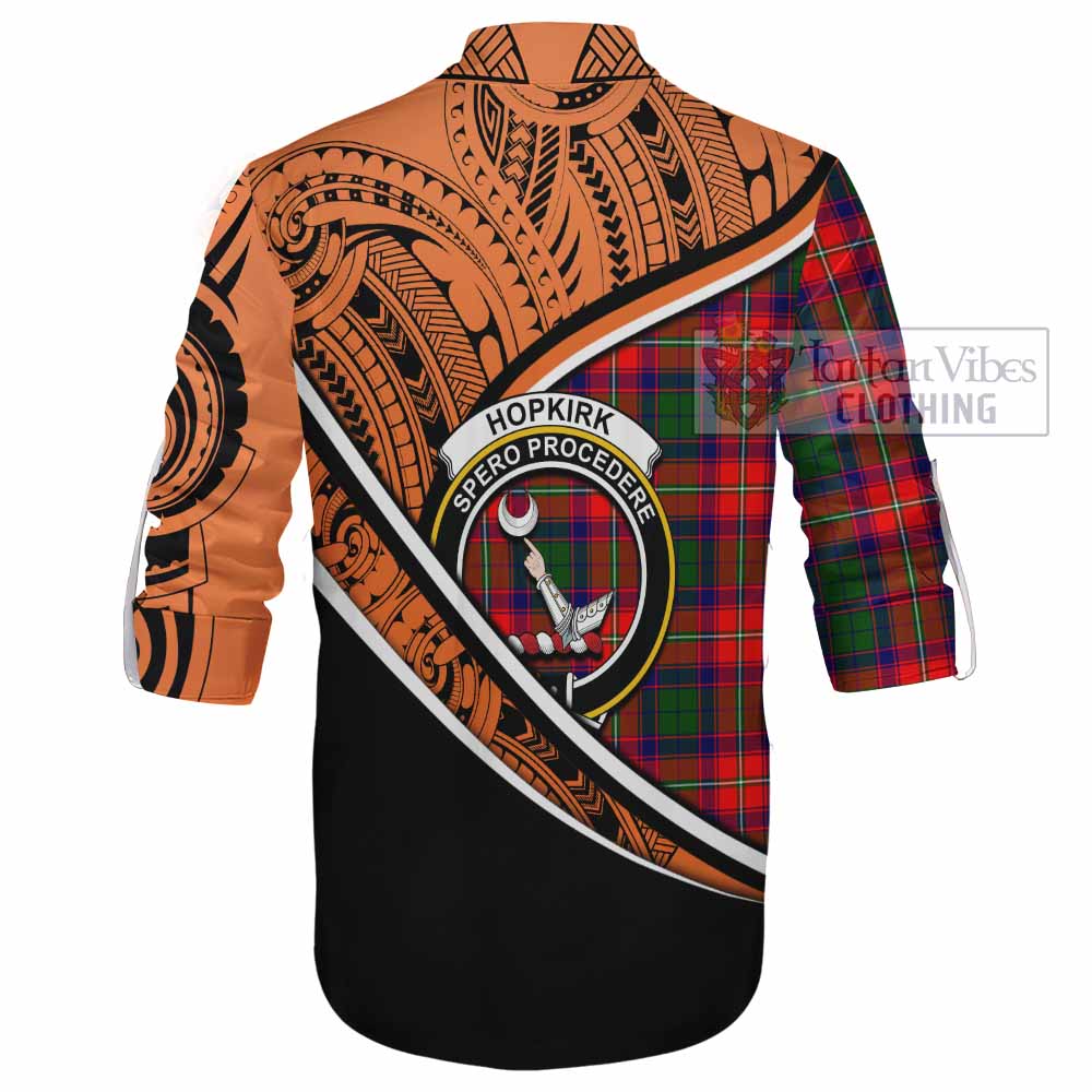 Tartan Vibes Clothing Hopkirk Crest Tartan Ghillie Kilt Shirt with Maori Tattoo Style - Orange Version