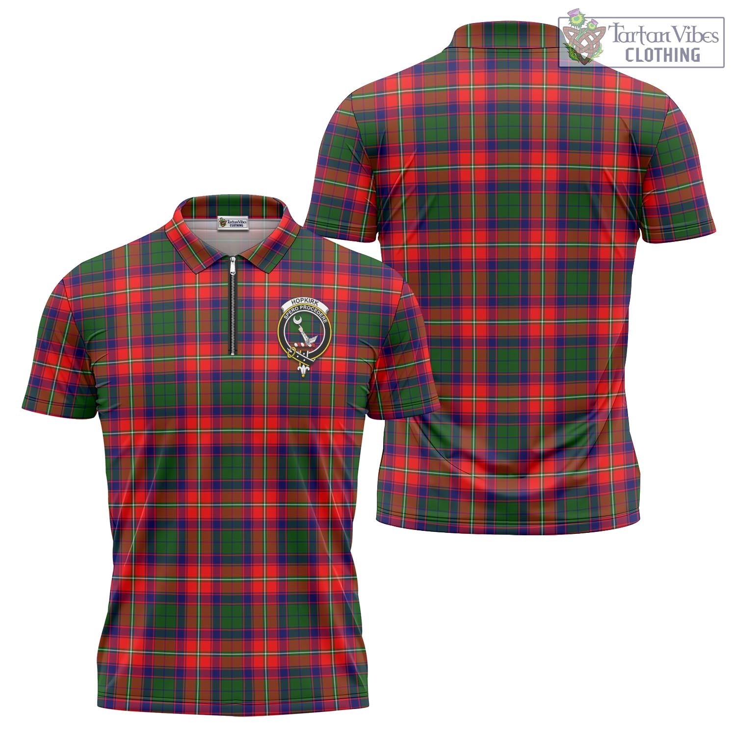 Tartan Vibes Clothing Hopkirk Tartan Zipper Polo Shirt with Family Crest