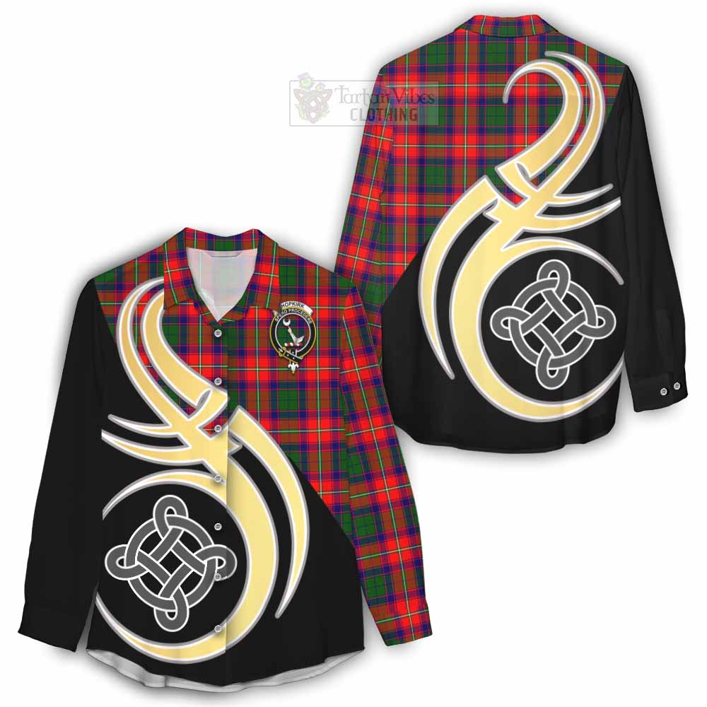 Tartan Vibes Clothing Hopkirk Tartan Women's Casual Shirt with Family Crest and Celtic Symbol Style