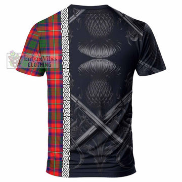 Hopkirk Tartan T-Shirt with Family Crest Cross Sword Thistle Celtic Vibes