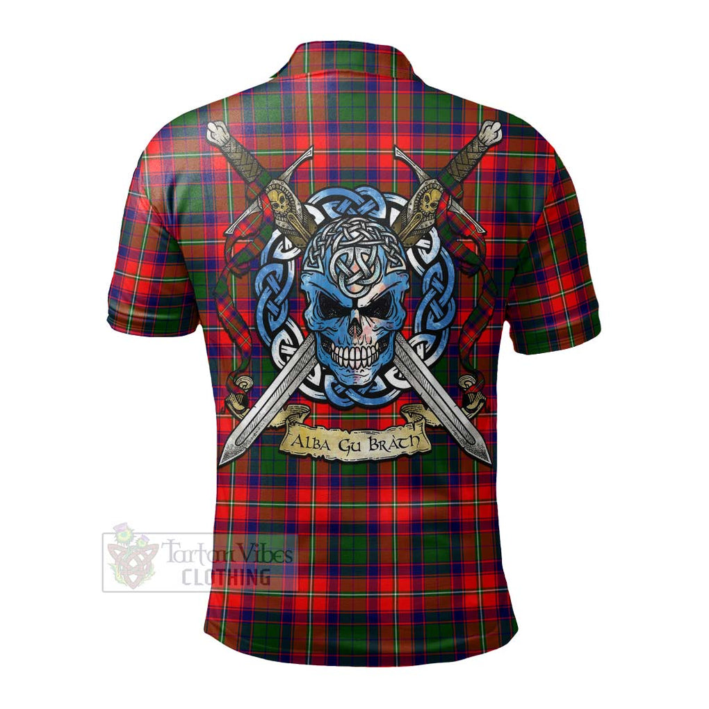 Tartan Vibes Clothing Hopkirk Tartan Polo Shirt with Family Crest Celtic Skull Style