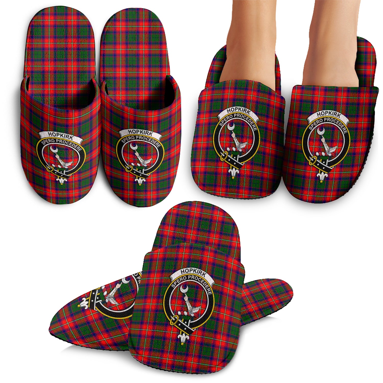 Hopkirk Tartan Home Slippers with Family Crest - Tartanvibesclothing