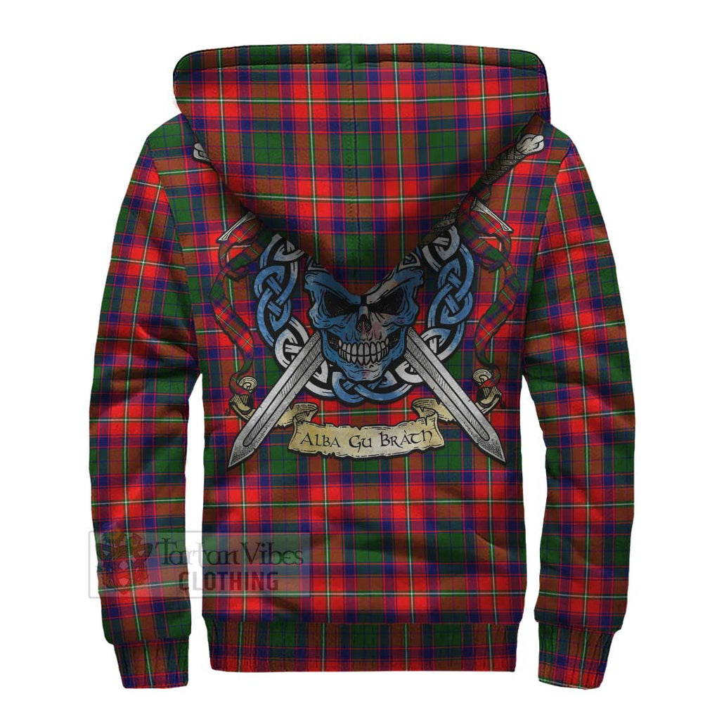 Tartan Vibes Clothing Hopkirk Tartan Sherpa Hoodie with Family Crest Celtic Skull Style