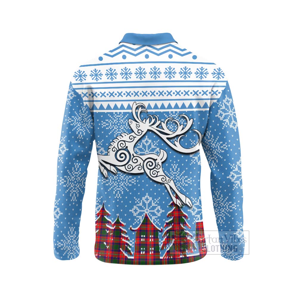 Tartan Vibes Clothing Hopkirk Clan Christmas Long Sleeve Polo Shirt Celtic Reindeer Style