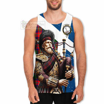 Hopkirk Tartan Men's Tank Top with Family Crest Scottish Bagpiper Vibes