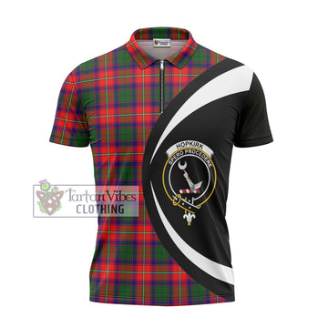 Hopkirk Tartan Zipper Polo Shirt with Family Crest Circle Style