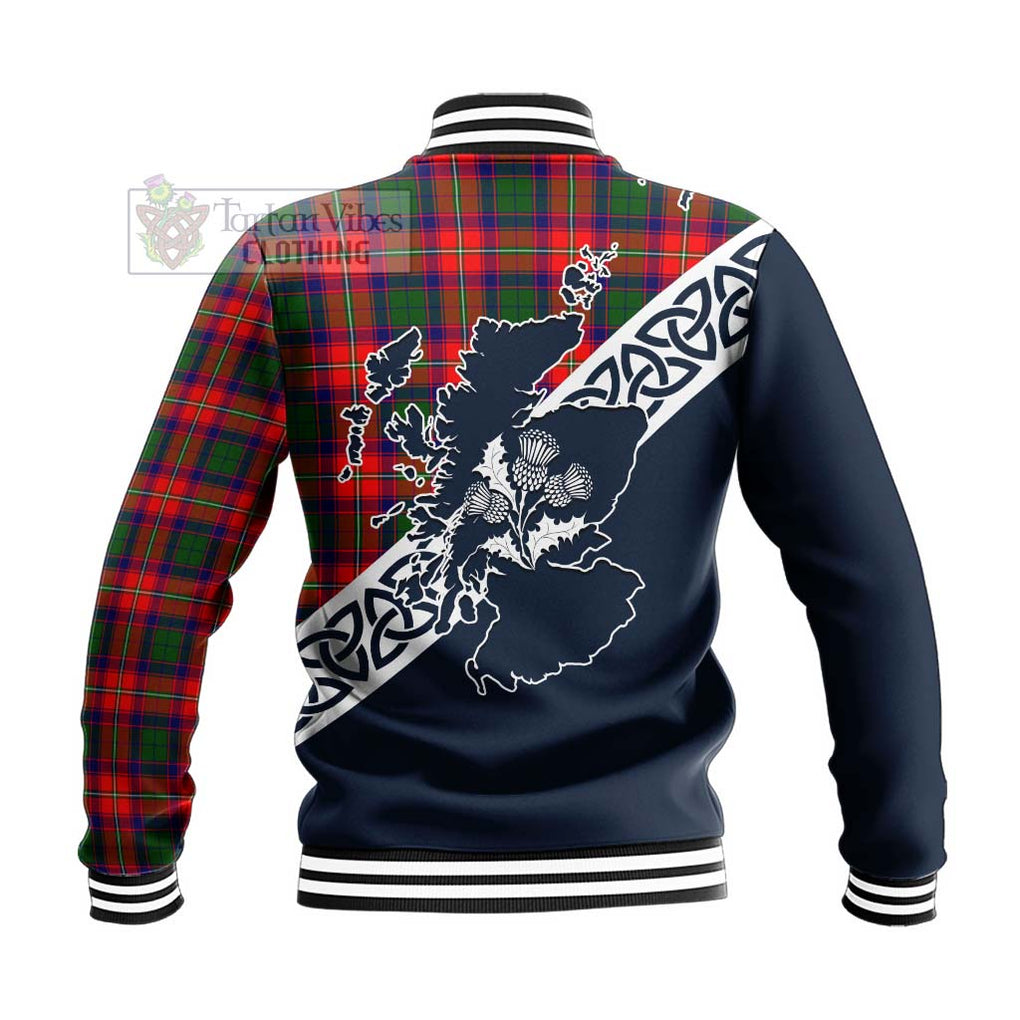 Tartan Vibes Clothing Hopkirk Tartan Baseball Jacket Featuring Thistle and Scotland Map