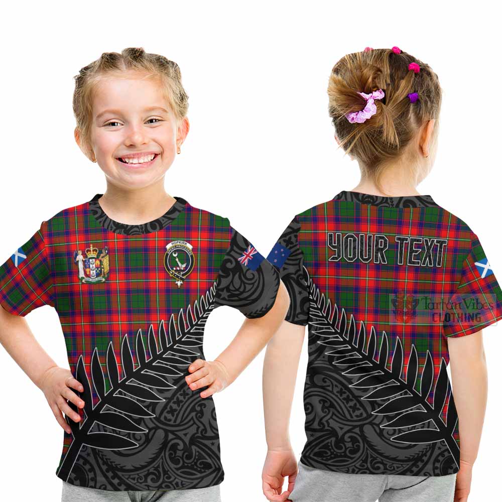 Tartan Vibes Clothing Hopkirk Crest Tartan Kid T-Shirt with New Zealand Silver Fern Half Style