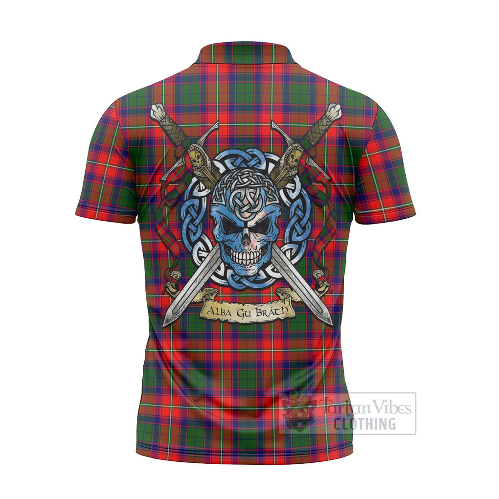 Tartan Vibes Clothing Hopkirk Tartan Zipper Polo Shirt with Family Crest Celtic Skull Style