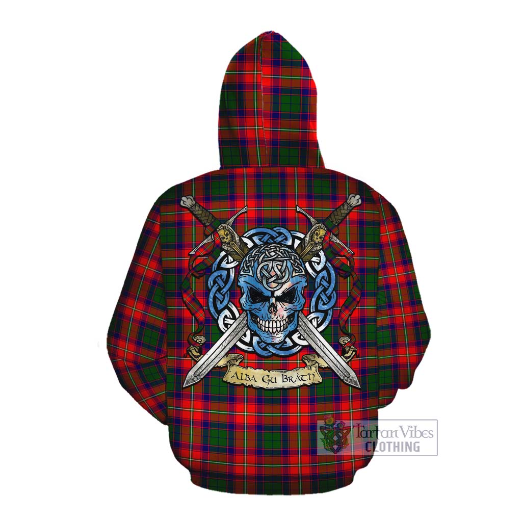 Tartan Vibes Clothing Hopkirk Tartan Cotton Hoodie with Family Crest Celtic Skull Style