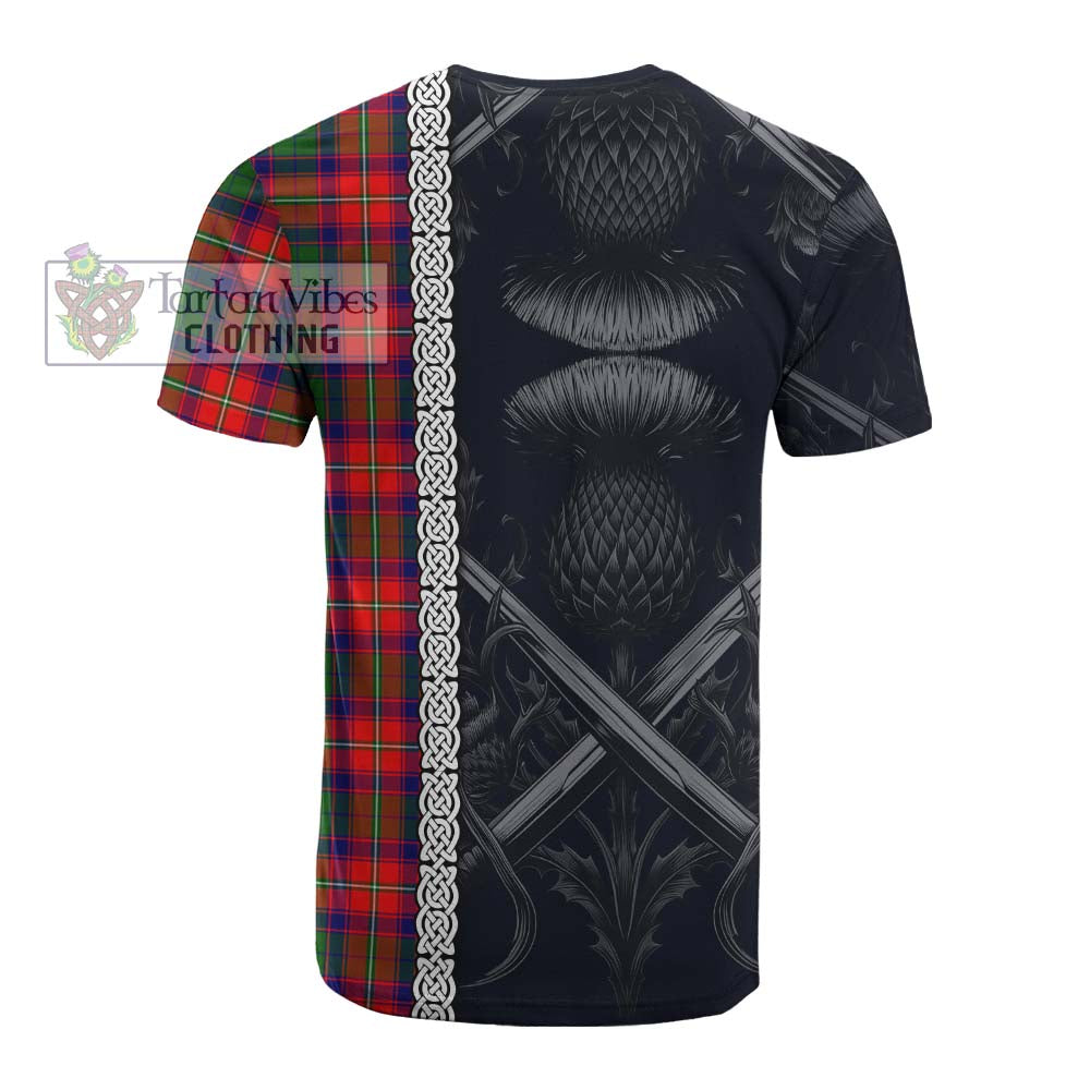 Tartan Vibes Clothing Hopkirk Tartan Cotton T-shirt with Family Crest Cross Sword Thistle Celtic Vibes