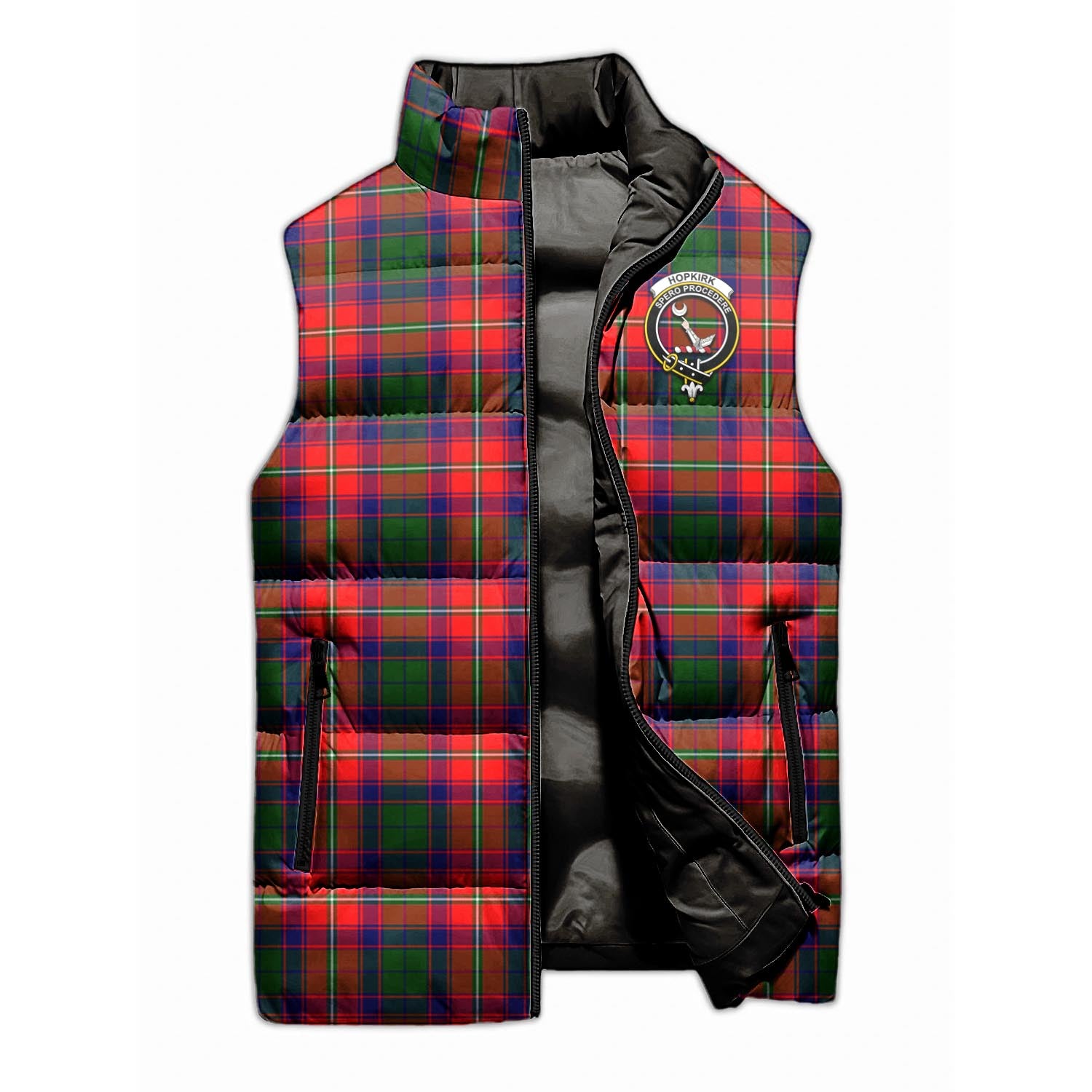 Hopkirk Tartan Sleeveless Puffer Jacket with Family Crest - Tartanvibesclothing