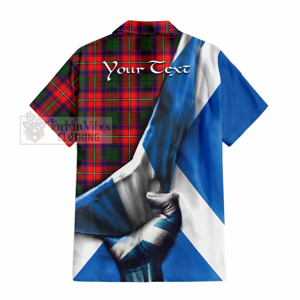 Tartan Vibes Clothing Hopkirk Tartan Short Sleeve Button Shirt with Family Crest Scotland Patriotic Style