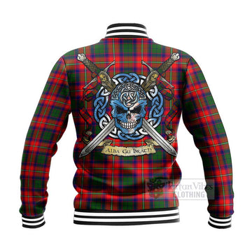 Hopkirk Tartan Baseball Jacket with Family Crest Celtic Skull Style