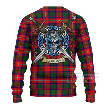 Hopkirk Tartan Ugly Sweater with Family Crest Celtic Skull Style