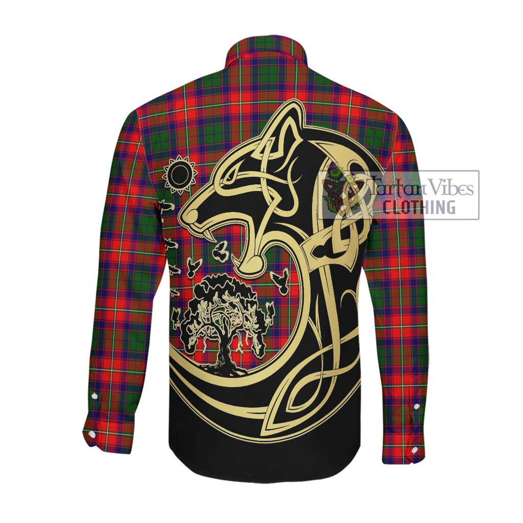 Hopkirk Tartan Long Sleeve Button Shirt with Family Crest Celtic Wolf Style Men's Shirt - Tartan Vibes Clothing