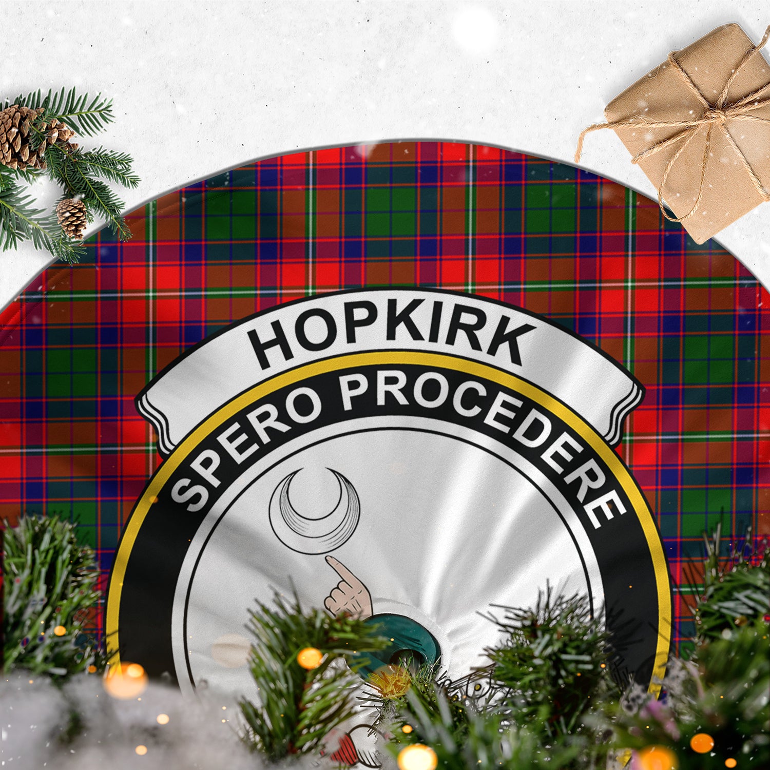 Hopkirk Tartan Christmas Tree Skirt with Family Crest - Tartanvibesclothing