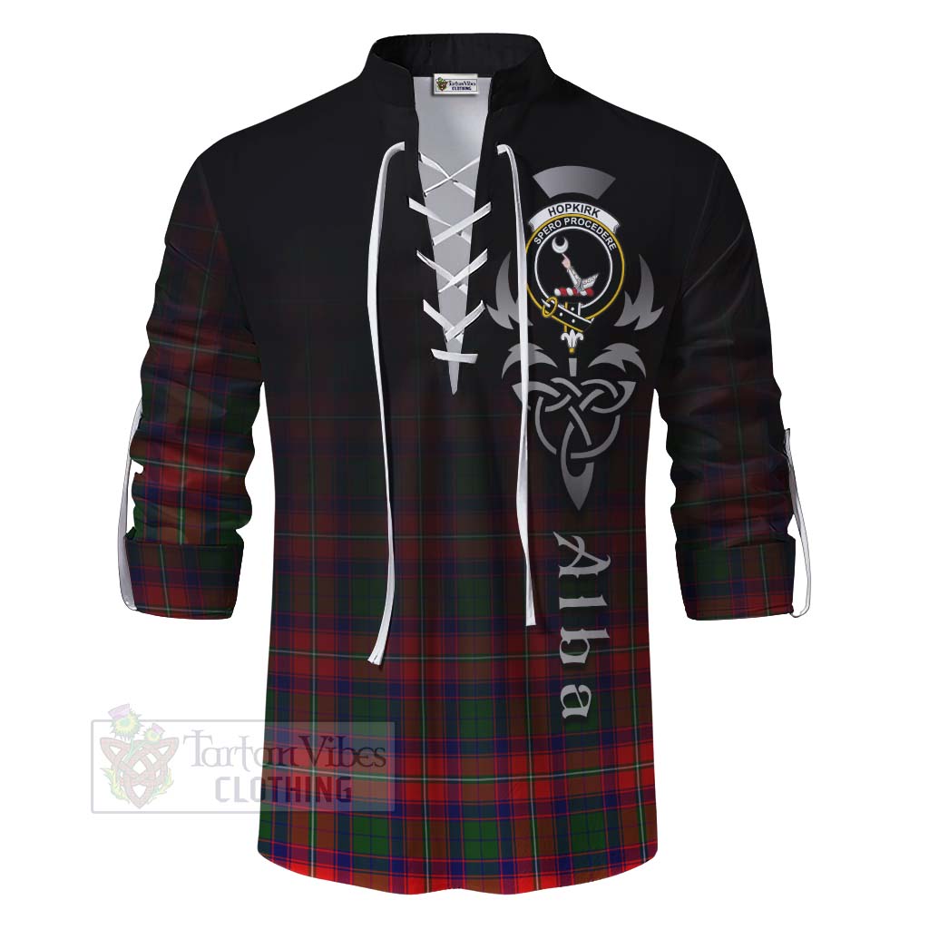 Tartan Vibes Clothing Hopkirk Tartan Ghillie Kilt Shirt Featuring Alba Gu Brath Family Crest Celtic Inspired