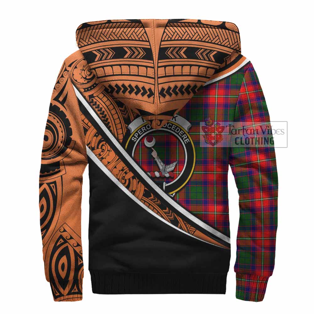 Tartan Vibes Clothing Hopkirk Crest Tartan Sherpa Hoodie with Maori Tattoo Style - Orange Version