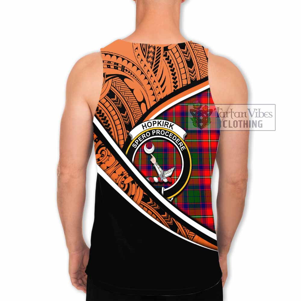 Tartan Vibes Clothing Hopkirk Crest Tartan Men's Tank Top with Maori Tattoo Style - Orange Version