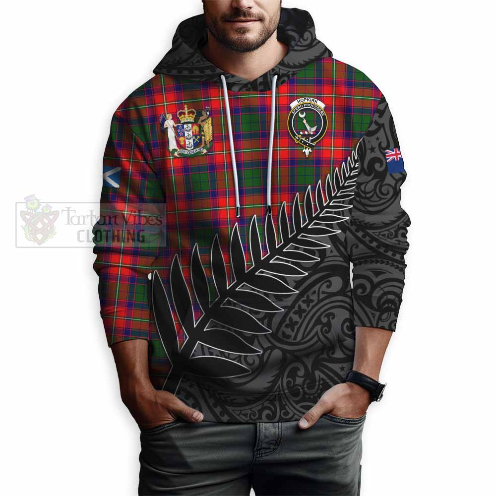 Tartan Vibes Clothing Hopkirk Crest Tartan Hoodie with New Zealand Silver Fern Half Style