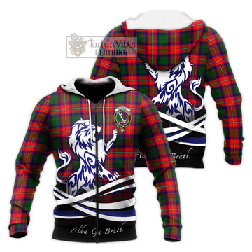 Hopkirk Tartan Knitted Hoodie with Alba Gu Brath Regal Lion Emblem