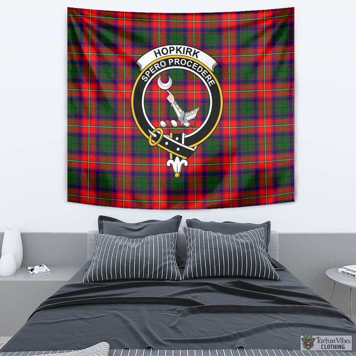 Tartan Vibes Clothing Hopkirk Tartan Tapestry Wall Hanging and Home Decor for Room with Family Crest