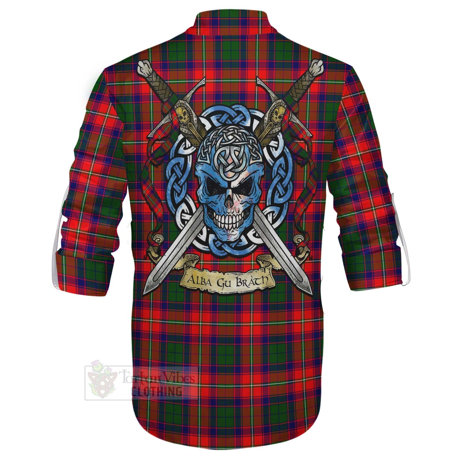 Tartan Vibes Clothing Hopkirk Tartan Ghillie Kilt Shirt with Family Crest Celtic Skull Style