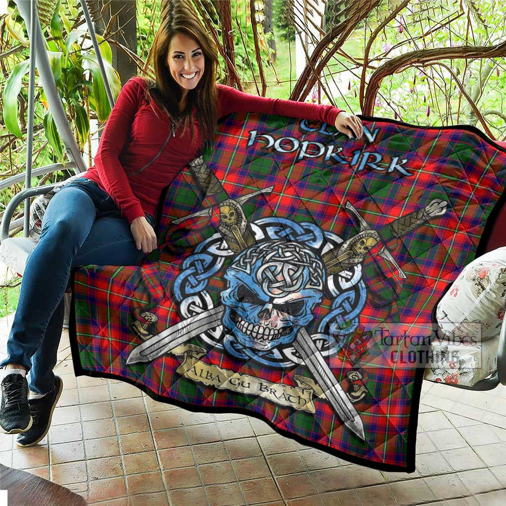 Tartan Vibes Clothing Hopkirk Tartan Quilt with Celtic Skull Alba Gu Brath Style