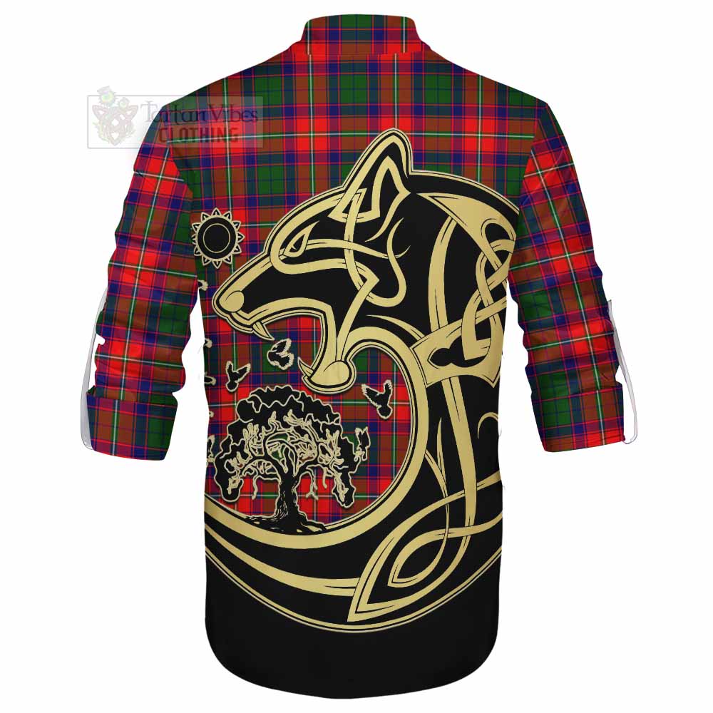 Tartan Vibes Clothing Hopkirk Tartan Ghillie Kilt Shirt with Family Crest Celtic Wolf Style