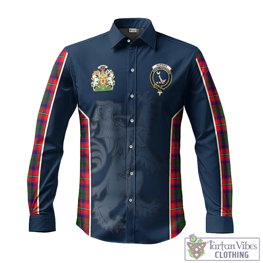 Tartan Vibes Clothing Hopkirk Tartan Long Sleeve Button Up Shirt with Family Crest and Lion Rampant Vibes Sport Style